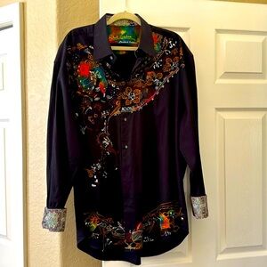 Robert Graham Limited Edition Men's Shirt Black Mult Embroidered Cotton Sz XXXL